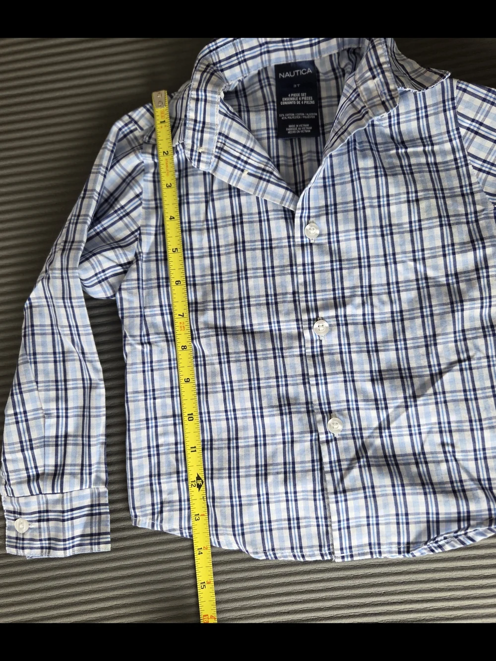 Nautica Boys White, Light Blue & Navy Plaid Button-Down Shirt 3T
